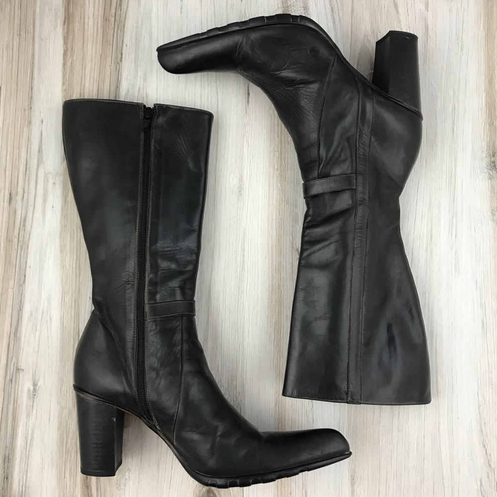 Donna PIU | Black Leather Heeled Boots Mid-Calf